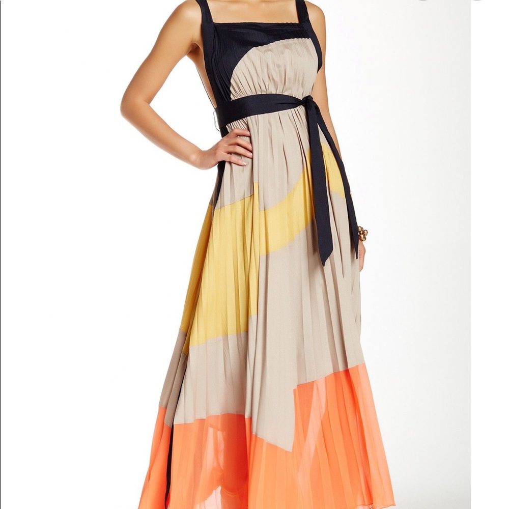 GRACIA pleated colorblock maxi dress